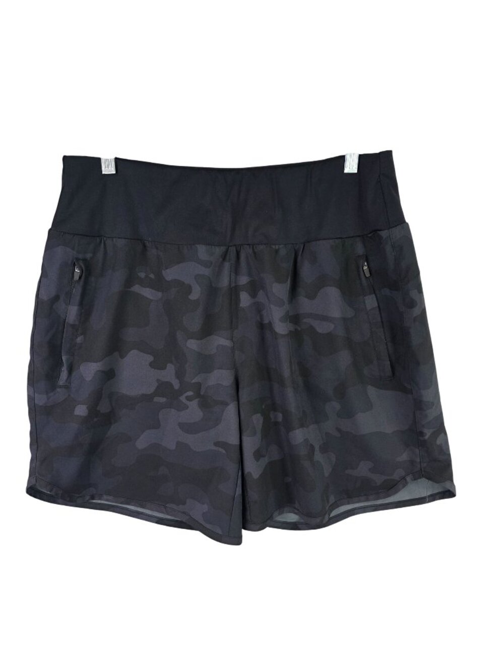 Womens Libin Black Camo Athletic Shorts Zipper Pockets Polyester Stretch Size L